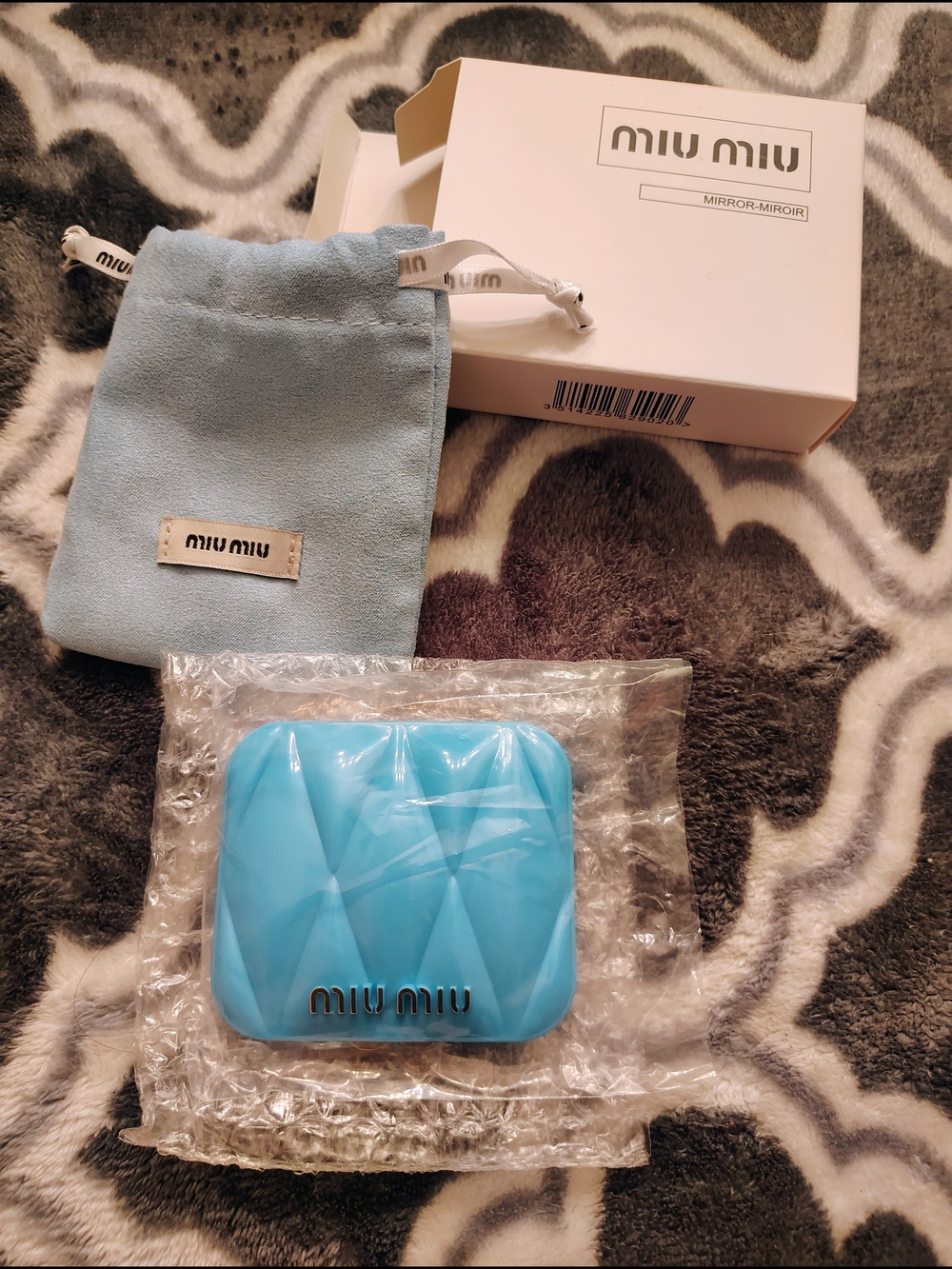 Miu Miu Quilted Hard Compact Mirror in Light Blue